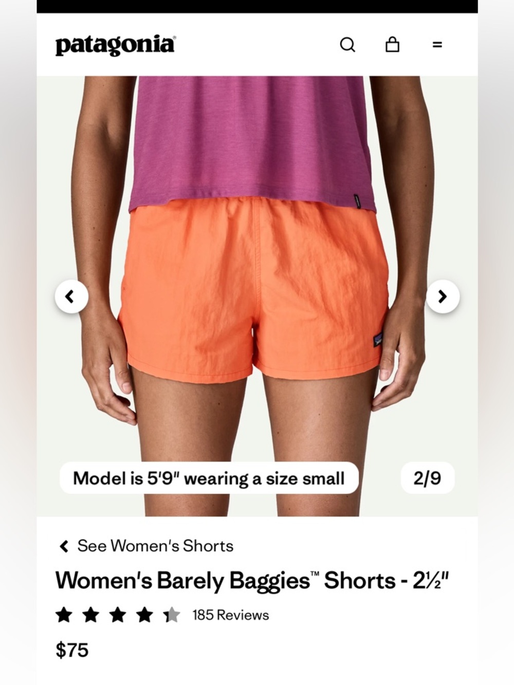Patagonia baggies XS